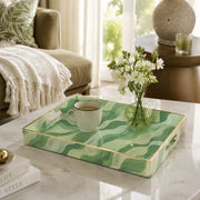 Daily Decorative Plastic Serving Tray – Green Cream Watercolor Flow - MintiHome
