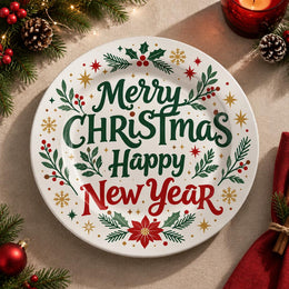 Christmas Decorative Charger Plate – Typographic Holly Script - MintiHome