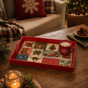 Red Christmas Patchwork Tray with Truck, Cowboy Boots and Lantern - MintiHome