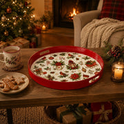 Christmas Cardinal Bird Serving Tray – Red Rim Holiday Platter - MintiHome