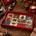 Red Christmas Patchwork Tray with Truck, Cowboy Boots and Lantern - MintiHome