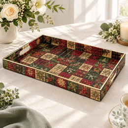 Christmas Decorative Plastic Serving Tray – Festive Quilt Patchwork full-print plastic serving tray shown in a product view.