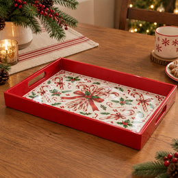Christmas Decorative Serving Tray – Candy Cane Medley plastic serving tray shown in a rectangular product view.
