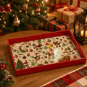 Vintage Santa Collage Christmas Plastic Serving Tray with Red Rim - MintiHome