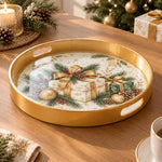 Christmas Decorative Serving Tray – Gilded Gift Stack plastic serving tray shown in a round product view.