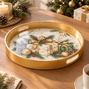 Christmas Decorative Serving Tray – Gilded Gift Stack plastic serving tray shown in a round product view.