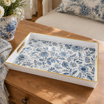 Blue Damask Peony Wedding Plastic Rectangular Serving Tray - MintiHome