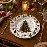 White Christmas Charger Plate with Tree and Gold Gift Boxes - MintiHome