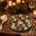 Tree and Snowflake Checkerboard Quilt Christmas Charger Plate - MintiHome