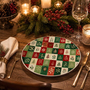 Tree and Snowflake Checkerboard Quilt Christmas Charger Plate - MintiHome