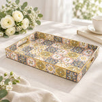 Daily Decorative Plastic Serving Tray – Mustard Charcoal Daisy Tile - MintiHome