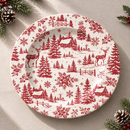 Christmas Decorative Charger Plate – Winter Village Toile full-print plastic serving tray shown in a product view.