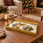 Christmas Decorative Serving Tray – Gilded Gift Stack plastic serving tray shown in a rectangular styled scene.