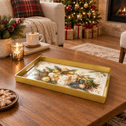 Christmas Decorative Serving Tray – Gilded Gift Stack plastic serving tray shown in a rectangular styled scene.