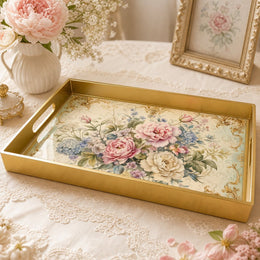 Victorian Gold Filigree Serving Tray – Romantic Floral Design - MintiHome