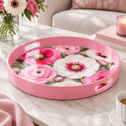 Valentine's Day Plastic Serving Tray – Vivid Ranunculus Bloom plastic serving tray shown in a round product view.