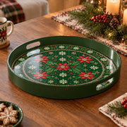 Christmas Decorative Serving Tray – Poinsettia Bloom Band plastic serving tray shown in a round product view.