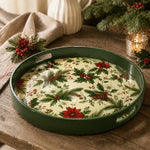 Christmas Holly Pinecone Serving Tray – Green Rim Holiday Platter - MintiHome