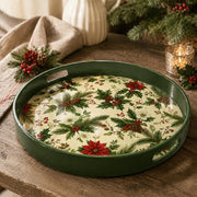 Christmas Holly Pinecone Serving Tray – Green Rim Holiday Platter - MintiHome