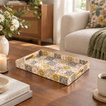 Daily Decorative Plastic Serving Tray – Mustard Charcoal Daisy Tile - MintiHome