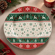 Christmas Decorative Charger Plate – Reindeer Snowflake Band full-print plastic serving tray shown in a product view.