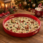 Vintage Santa Collage Christmas Plastic Serving Tray with Red Rim - MintiHome
