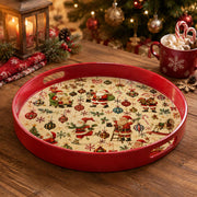 Vintage Santa Collage Christmas Plastic Serving Tray with Red Rim - MintiHome