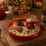 Vintage Santa Collage Christmas Plastic Serving Tray with Red Rim - MintiHome
