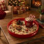 Vintage Santa Collage Christmas Plastic Serving Tray with Red Rim - MintiHome
