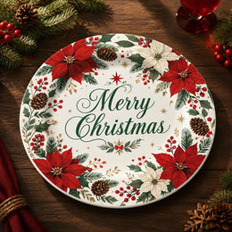 Christmas Decorative Charger Plate – Poinsettia Christmas Wreath - MintiHome