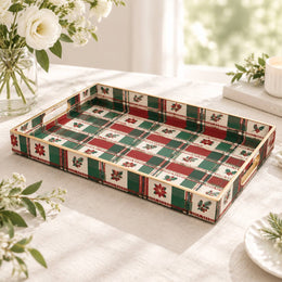 Christmas Decorative Plastic Serving Tray – Holly Plaid Check full-print plastic serving tray shown in a product view.
