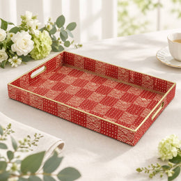 Daily Decorative Plastic Serving Tray – Scarlet Seigaiha Wave full-print plastic serving tray shown in a product view.