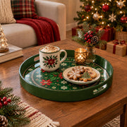 Christmas Decorative Serving Tray – Poinsettia Bloom Band plastic serving tray shown in a round styled scene.