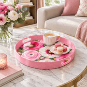 Valentine's Day Plastic Serving Tray – Vivid Ranunculus Bloom plastic serving tray shown in a round styled scene.