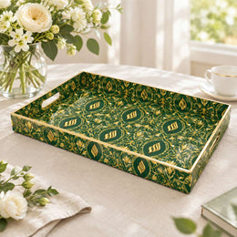 Ramadan Decorative Plastic Serving Tray – Flame Droplet Medallions full-print plastic serving tray shown in a product view.