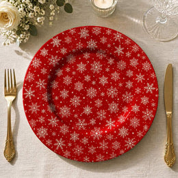 Christmas Red Snowflake Charger Plate - Scattered Snowfall - MintiHome