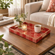 Daily Decorative Plastic Serving Tray – Scarlet Seigaiha Wave full-print plastic serving tray shown in a styled room scene.