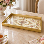 Ramadan & Eid al-Fitr Plastic Serving Tray – Blush Rose Scroll plastic serving tray shown in a rectangular product view.