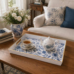Blue Damask Peony Wedding Plastic Rectangular Serving Tray - MintiHome