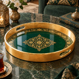 Ramadan & Eid al-Fitr Plastic Serving Tray – Emerald Ogee Medallion - MintiHome