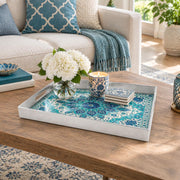 Ramadan & Eid al-Fitr Plastic Serving Tray – Azure Bloom Tilework plastic serving tray shown in a rectangular styled scene.
