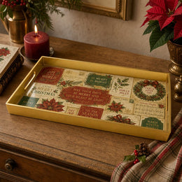 Vintage Christmas Label Poinsettia Plastic Serving Tray - MintiHome