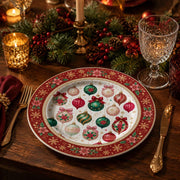 White Vintage Christmas Charger Plate – Pink Green Ornaments - MintiHome