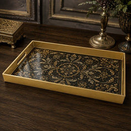 Black Gold Symmetric Mandala Plastic Serving Tray – Royal - MintiHome