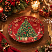 Christmas Decorative Charger Plate – Merry Christmas Script full-print plastic serving tray shown in a styled room scene.