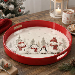 Christmas Snowman Family Serving Tray - Watercolor Pines - MintiHome