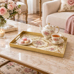 Ramadan & Eid al-Fitr Plastic Serving Tray – Blush Rose Scroll plastic serving tray shown in a rectangular styled scene.