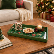 Christmas Decorative Serving Tray – Poinsettia Bloom Band plastic serving tray shown in a rectangular styled scene.