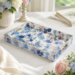 Navy Rose Toile Plastic Serving Tray – Full Print Border - MintiHome