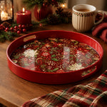 Red Christmas Serving Tray – Poinsettia Filigree Bells - MintiHome